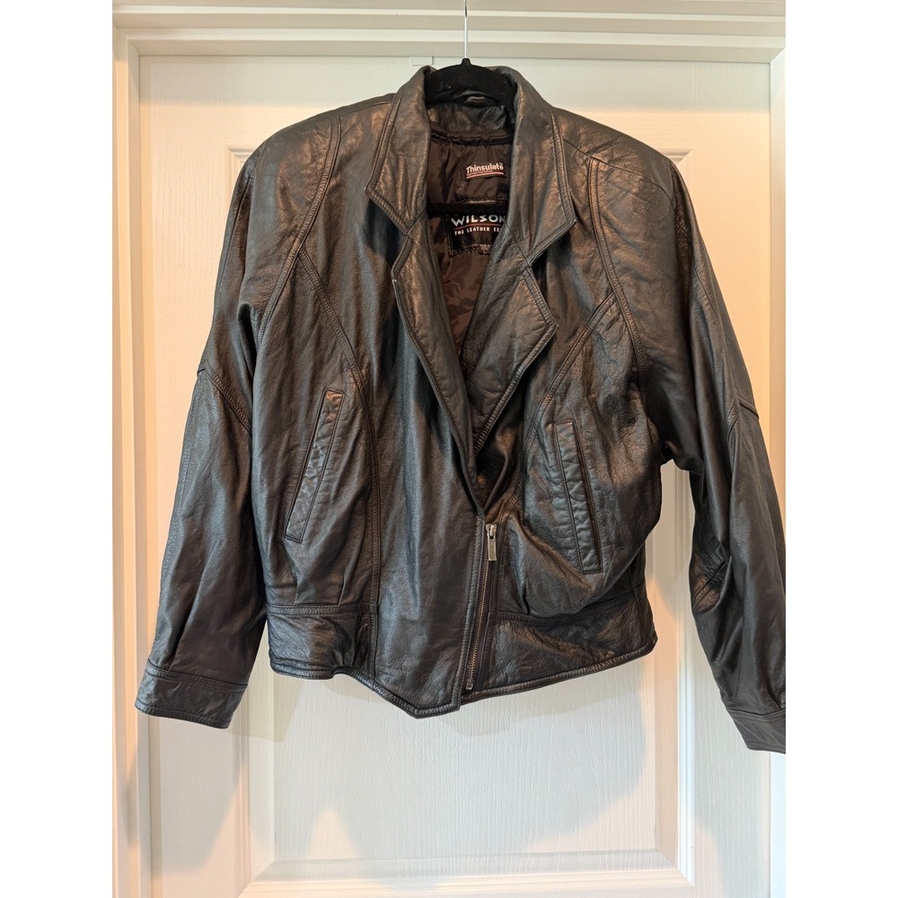 Vintage Wilsons Leather Jacket Womens Large Black 90s Thinsulate Bomber Zip Up